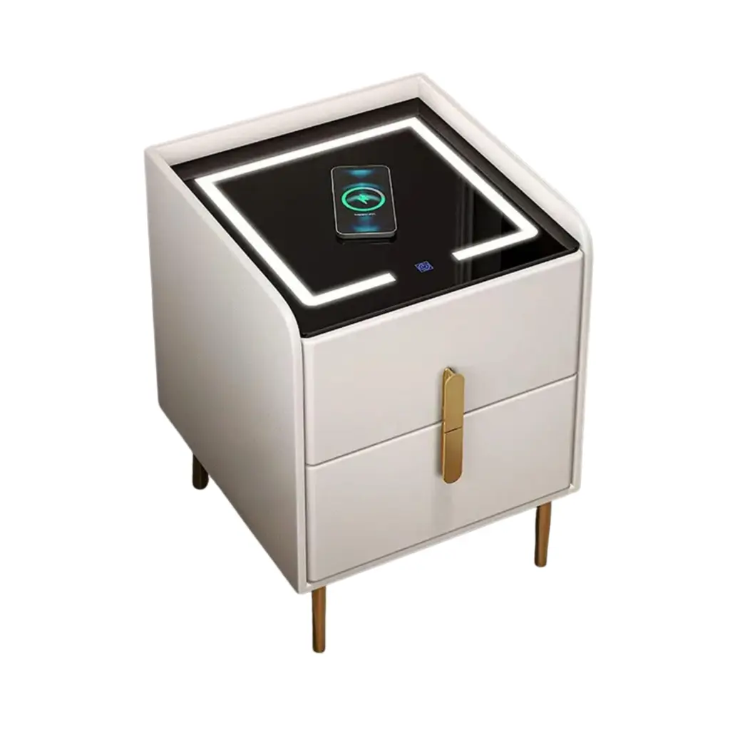 Smart Bedside Table with Light, Phone Charging station Modern Bedroom Furniture Drawers.1.webp