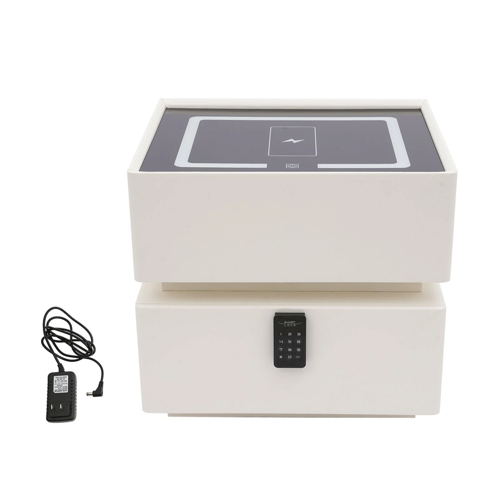 Premium White Smart Bedside Table (50cm) – Smart Lock, Wireless Charging & LED