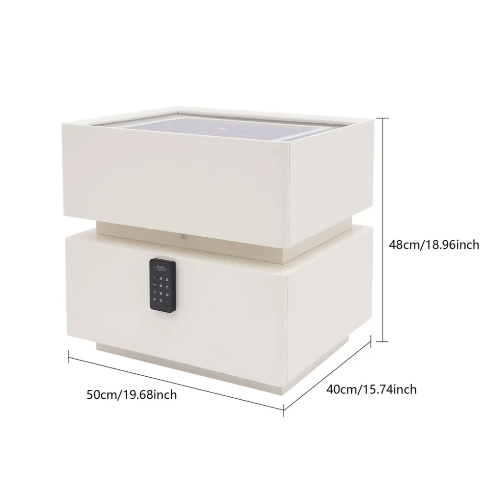Smart Bedside Table with Light,Smart lock, Phone Charging station Modern Bedroom Furniture Drawers.2.webp