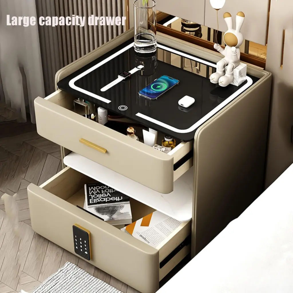 Smart Bedside Table with Light,Smart lock.2.webp