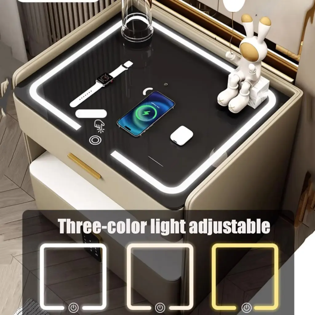 Smart Bedside Table with Light,Smart lock.3.webp
