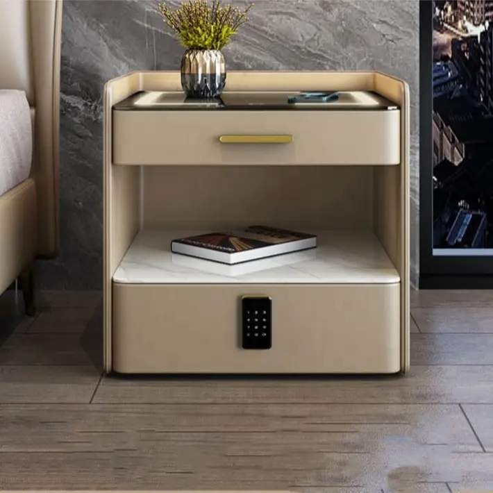 Smart Bedside Table with Light,Smart lock.1.webp