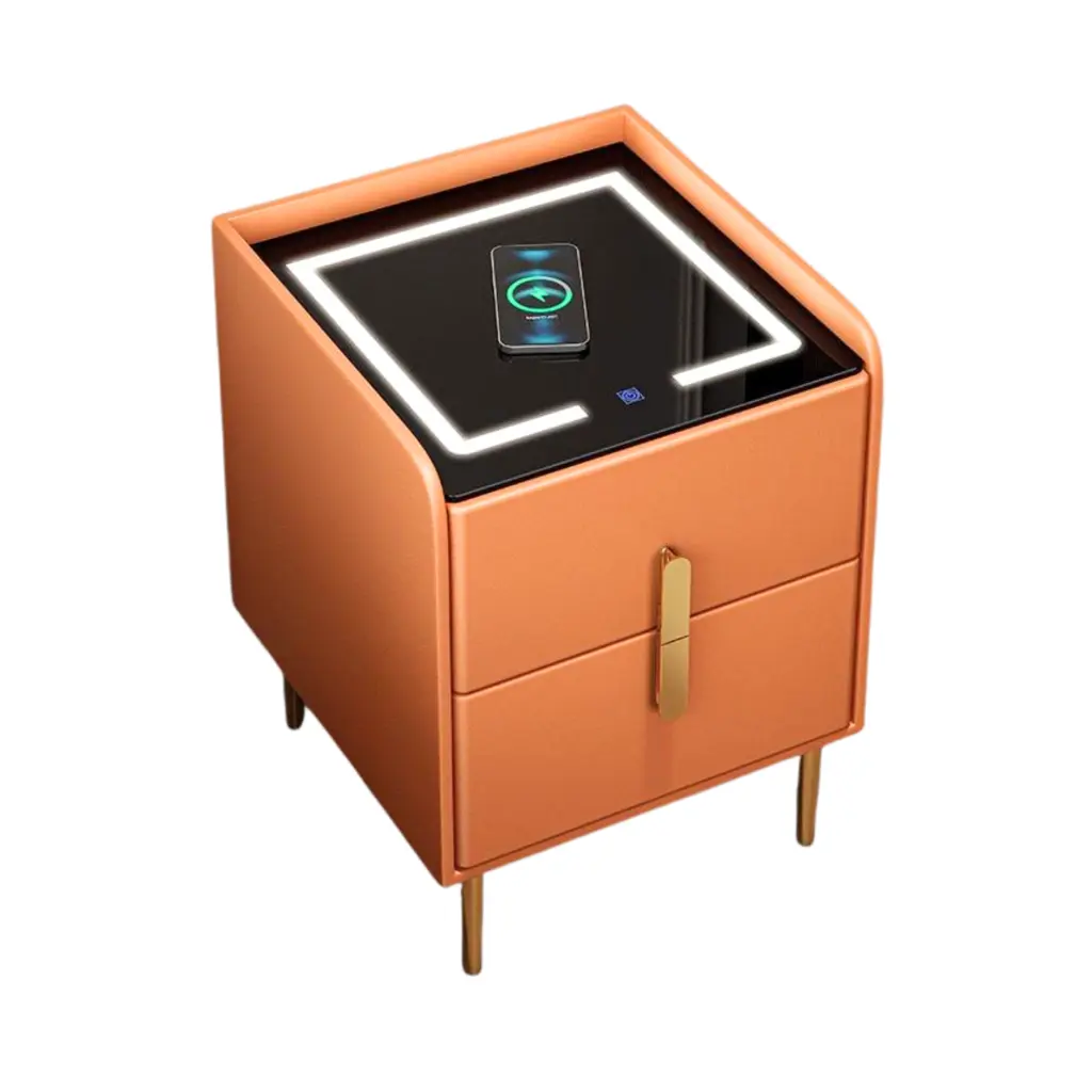 Smart Bedside Table with Light, Phone Charging station Modern Bedroom Furniture Drawers.1.webp