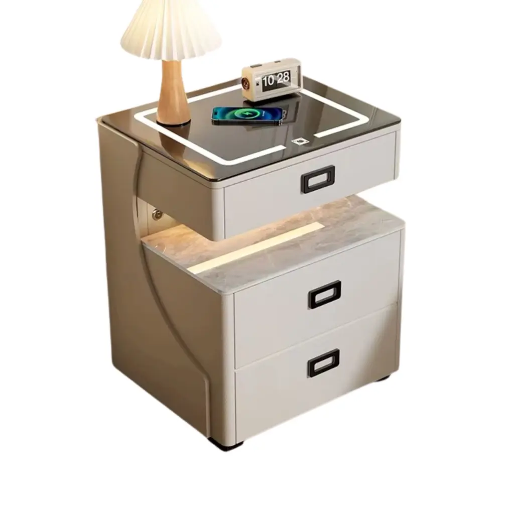 Smart Bedside Table with Light, Digital Security lock, Phone Charging station, Modern Bedroom Furniture.1.webp