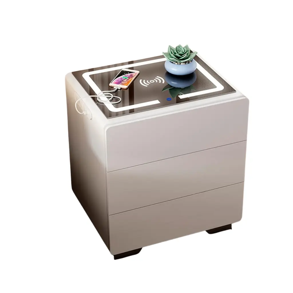 Smart Bedside Table with Light, Phone Charging station, Modern Bedroom Furniture.3.webp
