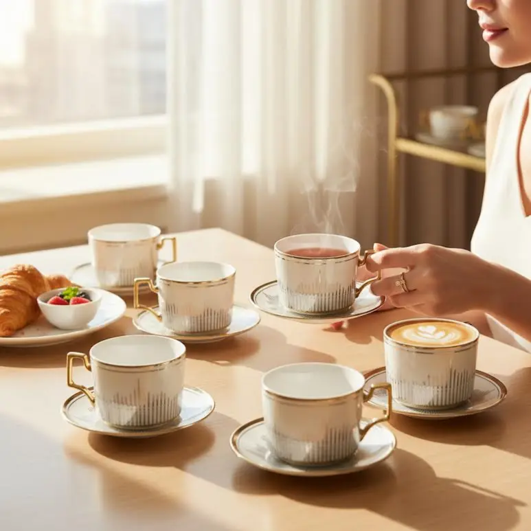 12 Piece Cup & Saucer Set White & Gold.2.webp