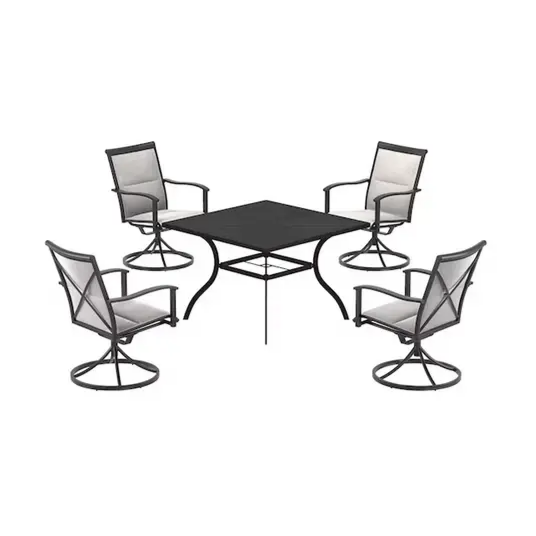 Premium 5-Piece Outdoor Swivel Dining Set – Square Metal Table with 4 Swivel Armchairs