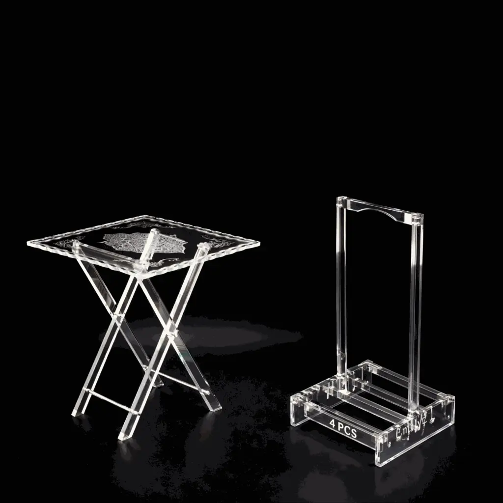 Acrylic 4 Square Classic Design Coffee Tables with Stand Set.1.webp