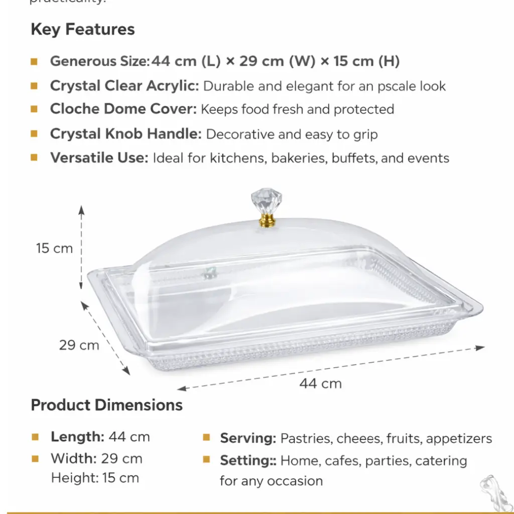 Clear Acrylic Serving Tray with Dome Cover – 44 × 29 × 15 cm..webp