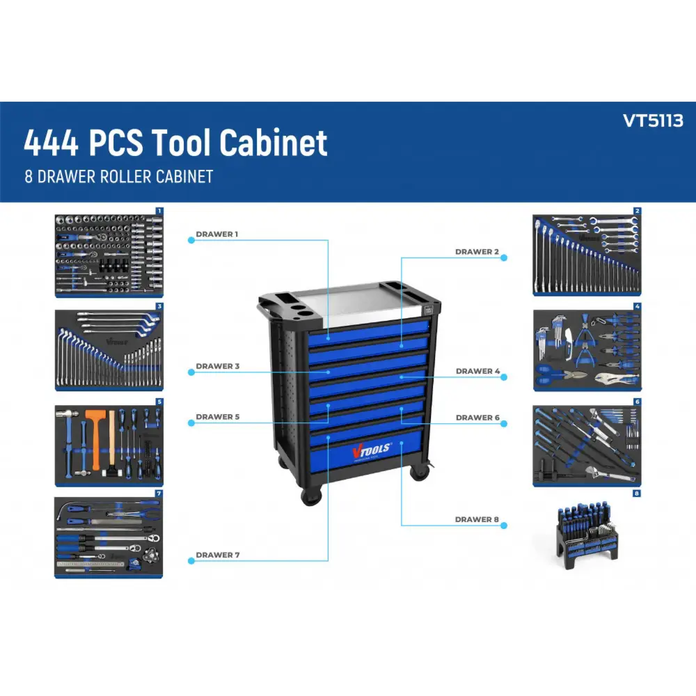 VTOOLS 444Pcs Heavy-Duty Tool Cabinet with 8 - Drawers.webp