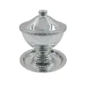 Elegant Steel Date Bowl – Mirror-Finish with Decorative Silver Lid