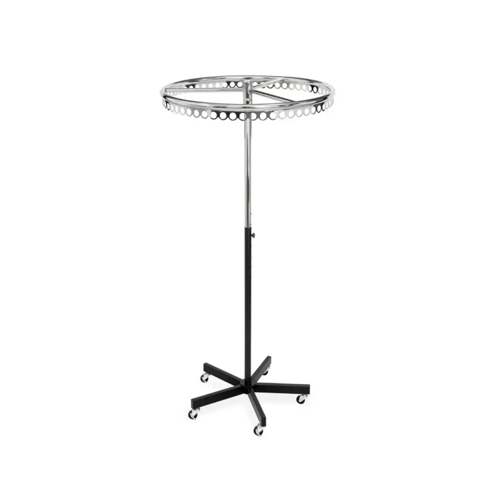 Professional Round Garment Rack (180cm Height) – Chrome Top Ring & Mobile Swivel Wheels
