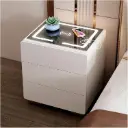 Premium White Smart Bedside Table (55cm) – Integrated Bluetooth Speaker, 3 Drawers & Wireless Charging