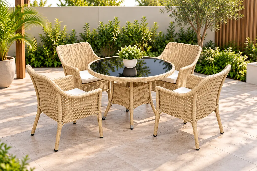GLASS TABLE ROUND WITH 4PCS CHAIR 90*71CM  JYB-21002A