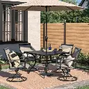 Premium 5-Piece Outdoor Swivel Dining Set – Square Metal Table with 4 Swivel Armchairs