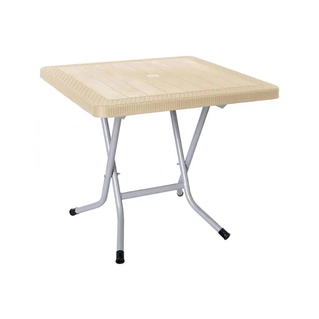 Square folding wicker table with metal base-80cm