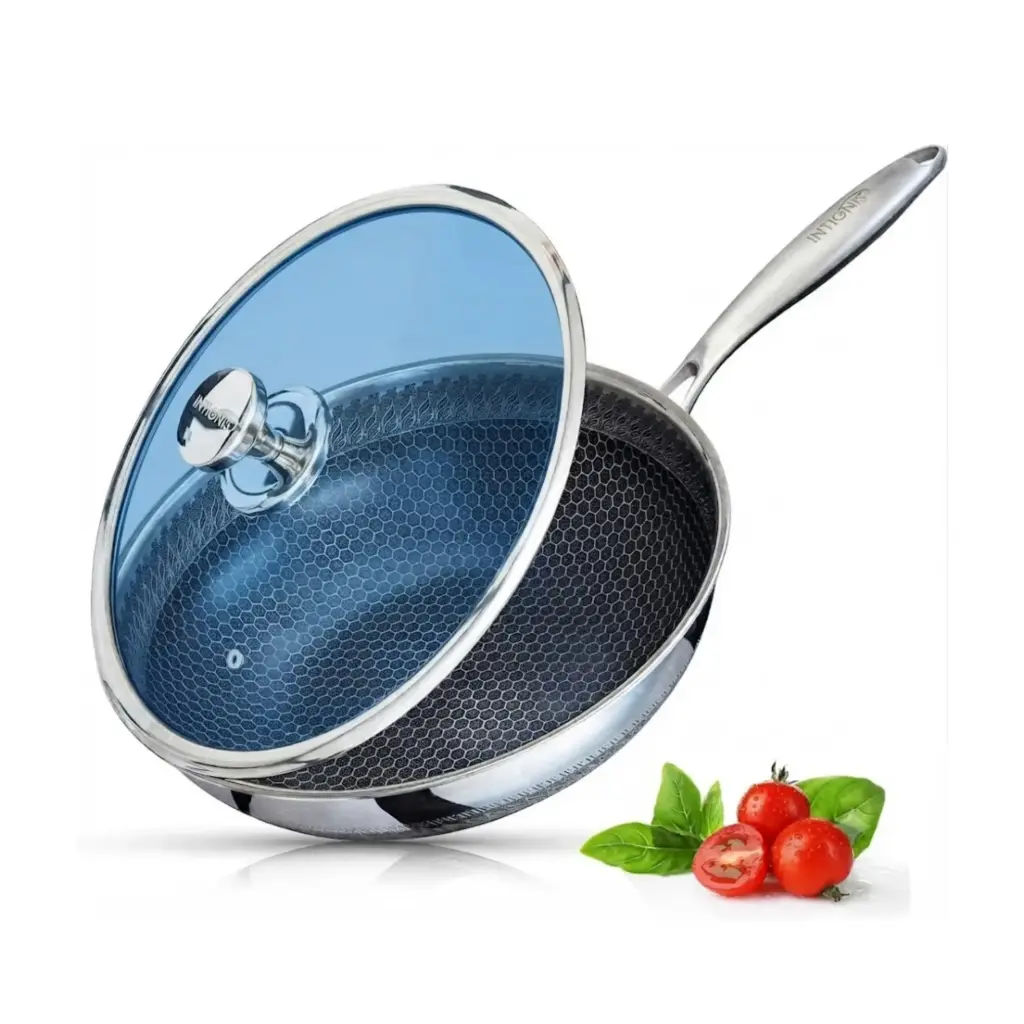 STAINLESS STEEL FRYING PAN 34CM WITH GLASS LID