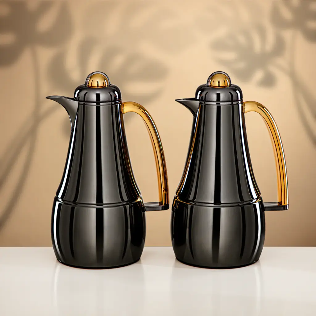 ALMARJAN VACUUM FLASK SET 1L + 1L GUN BLACK & GOLD FG825AB-100 GBL/G