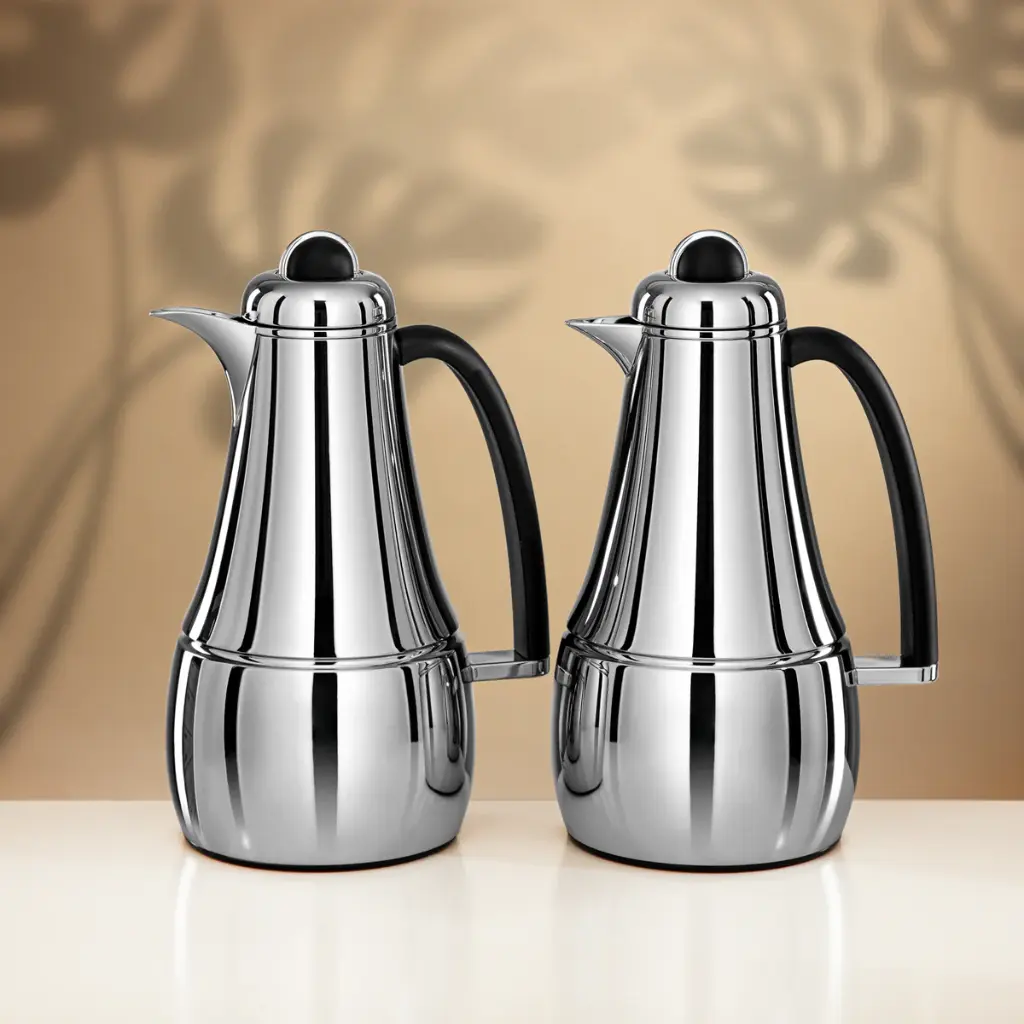 ALMARJAN VACUUM FLASK SET 1L + 1L SILVER & BLACK (FG825AB-100 C/BL)