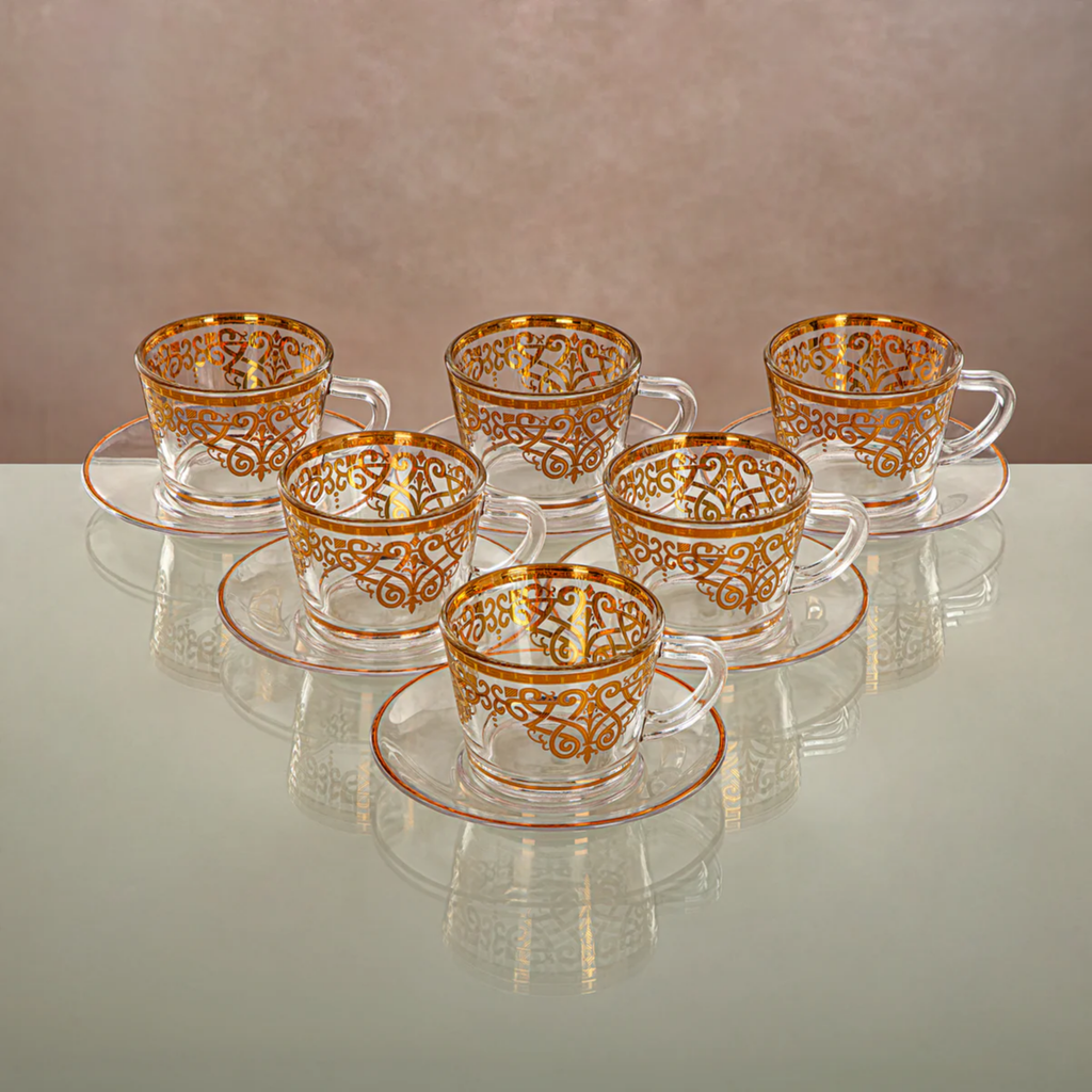 12 PCS TEA CUP & SAUCER 1469B-0011P-YCS-GLD