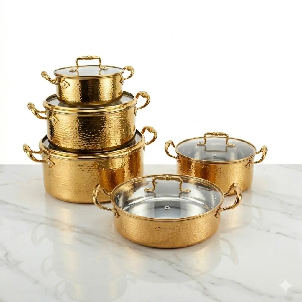 STAINLESS STEEL COOKWARE POTS GOLD 5PCS/SET