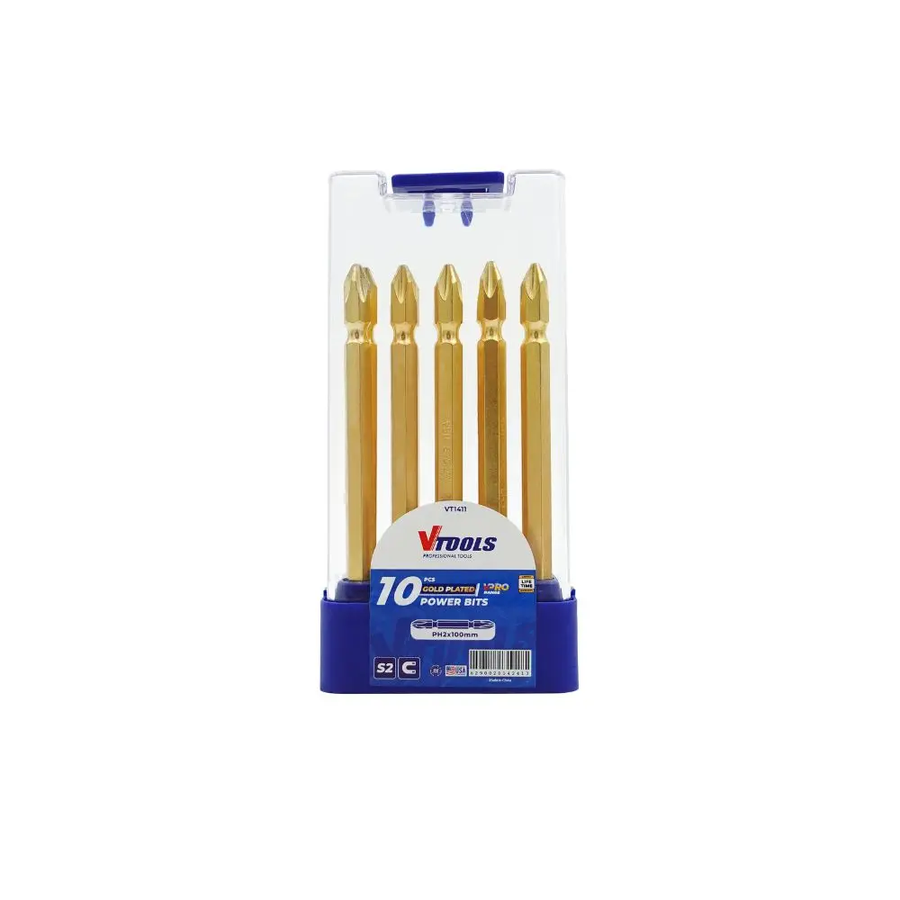 10PCS PH2 *100MM SCREWDRIVING POWER BITS SET-S2 STEEL VTOOLS