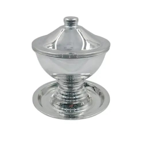 [6900025010012] Elegant Steel Date Bowl – Mirror-Finish with Decorative Silver Lid