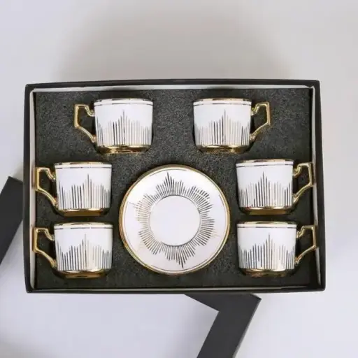 [6922501030413] Luxury 12-Piece Porcelain Cup & Saucer Set – Elegant White with Gold Accents