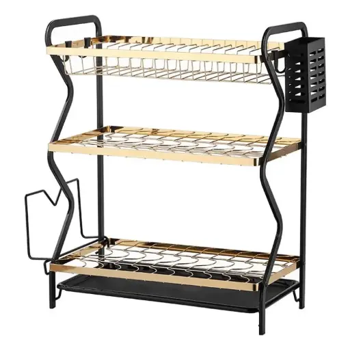 [6947062411334] SS GOLD DISH RACK 3LAYER