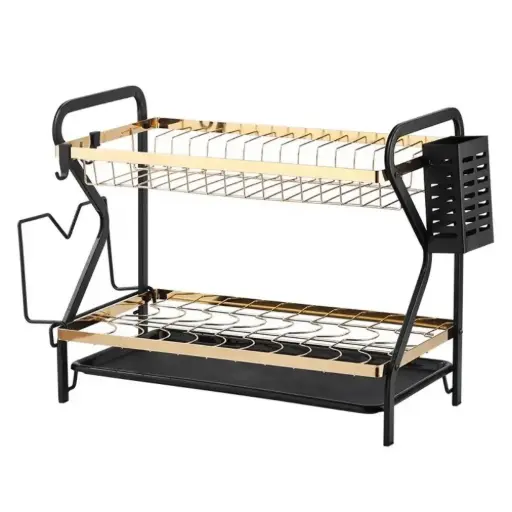 [6947062411358] SS GOLD DISH RACK 2LAYER