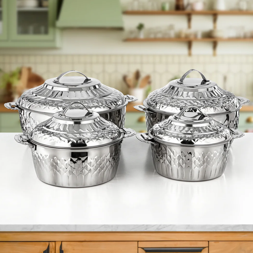 [3757602933355] Engraved Mirror Finish 4-Piece Hot Pot Set – Premium Insulated Stainless Steel (3L-9L)