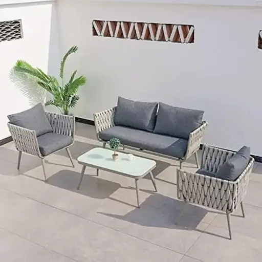 [6456984355218] SOFA SET 4 SEATER WITH 1 GLASS TABLE (RS-16010)