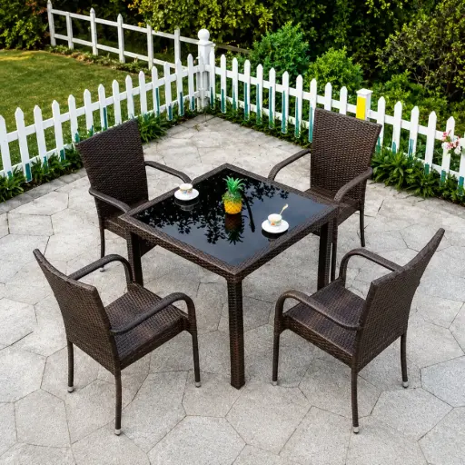 [2520242024123] GLASS TABLE WITH 4PCS CHAIR SET