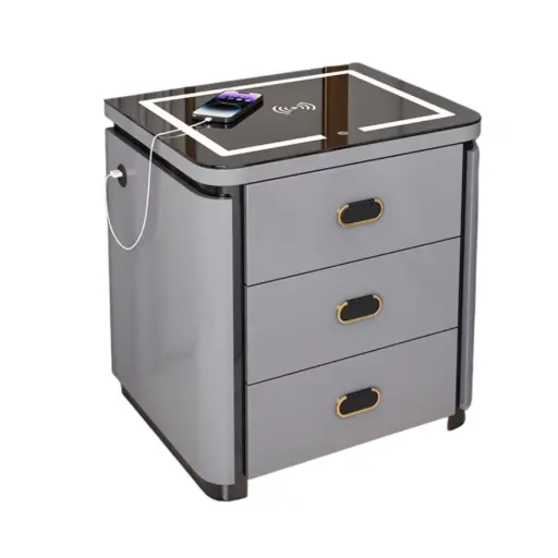 [6920254762117] Modern Ash Smart Bedside Table – Wireless Charging, 3-Color LED & Digital Lock