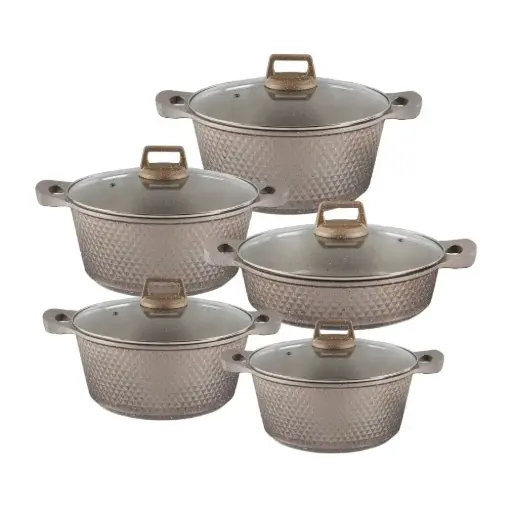 [8009874561411] NON STICK COOK WARE 10 PCS/ SET  GRAY/BLACK.