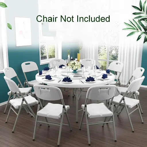 [6970043656554] 183cm Heavy-Duty Round Folding Table – 400kg Load Capacity & Portable Handle (Bianco)