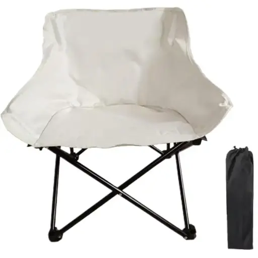 [9633214515650] JH-13-2 Compact Folding Trip Chair – White Outdoor Seat with Carry Bag