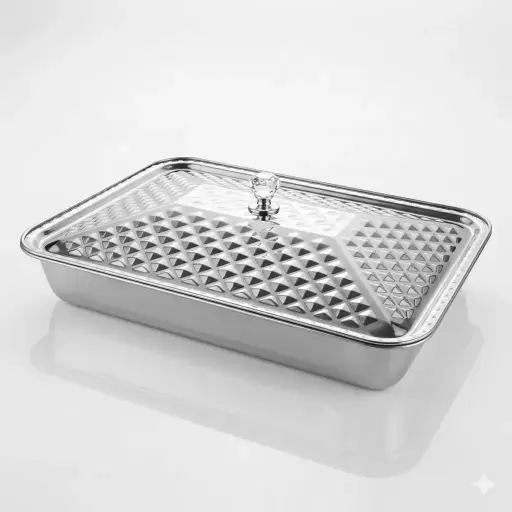 [6825111911168] صينية تقديم مستطيلة ستانلس