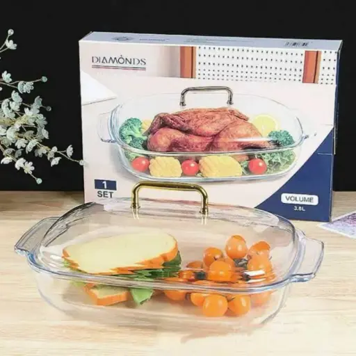 [6976883663592] GLASS CASSEROLE WITH HANDLE LID 3.8L MN:GTY-3.8LG
