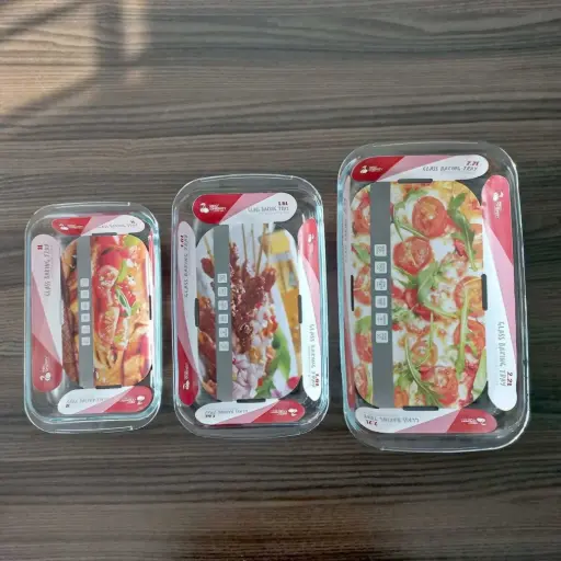 [6953440585290] GLASS SQUARE TRAY SET 1.6L/3L/4L