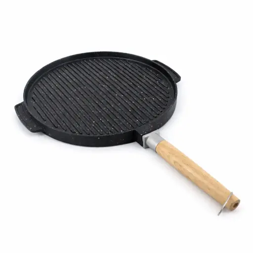 [6972127411912] ROUND NON-STICK GRILL PAN WITH WOODEN HANDLE 36CM