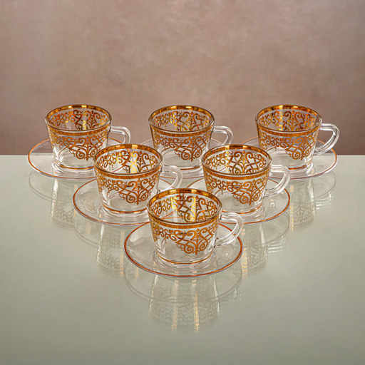[2000080041915] 12 PCS TEA CUP & SAUCER 1469B-0011P-YCS-GLD