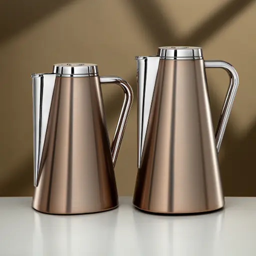 [6934635449672] ALMARJAN VACUUM FLASK SET 0.7L + 1L BRUSHED BRONZE & SILVER