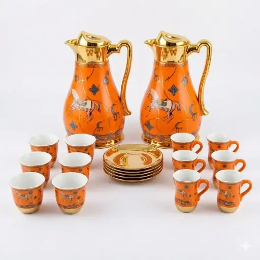 [6970016067103] 39 PCS LUXURY ARABIC COFFEE & TEA SERVING SET IN:16067-10