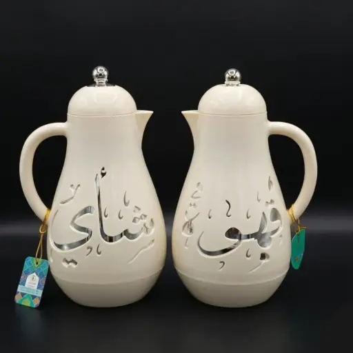 [6968020710894] ترمس حراري 1.0 لتر لون كريمي/فضي EJSHE