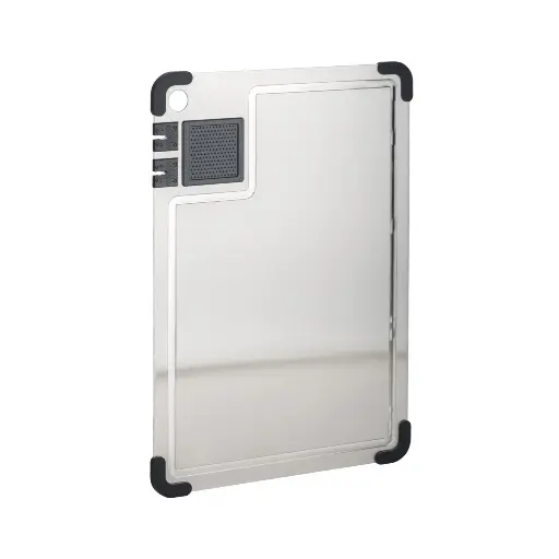 [6009260587003] STAINLESS STEEL CUTTING BOARD WITH SHARPENER 38*28CM-1.5MM